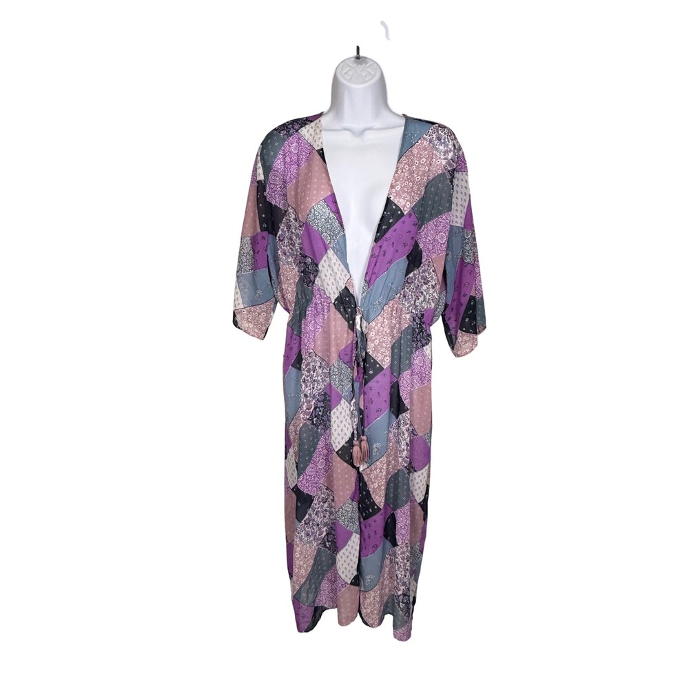 Loft Patchwork Tie Front Duster One Size Boho Chi… - image 1
